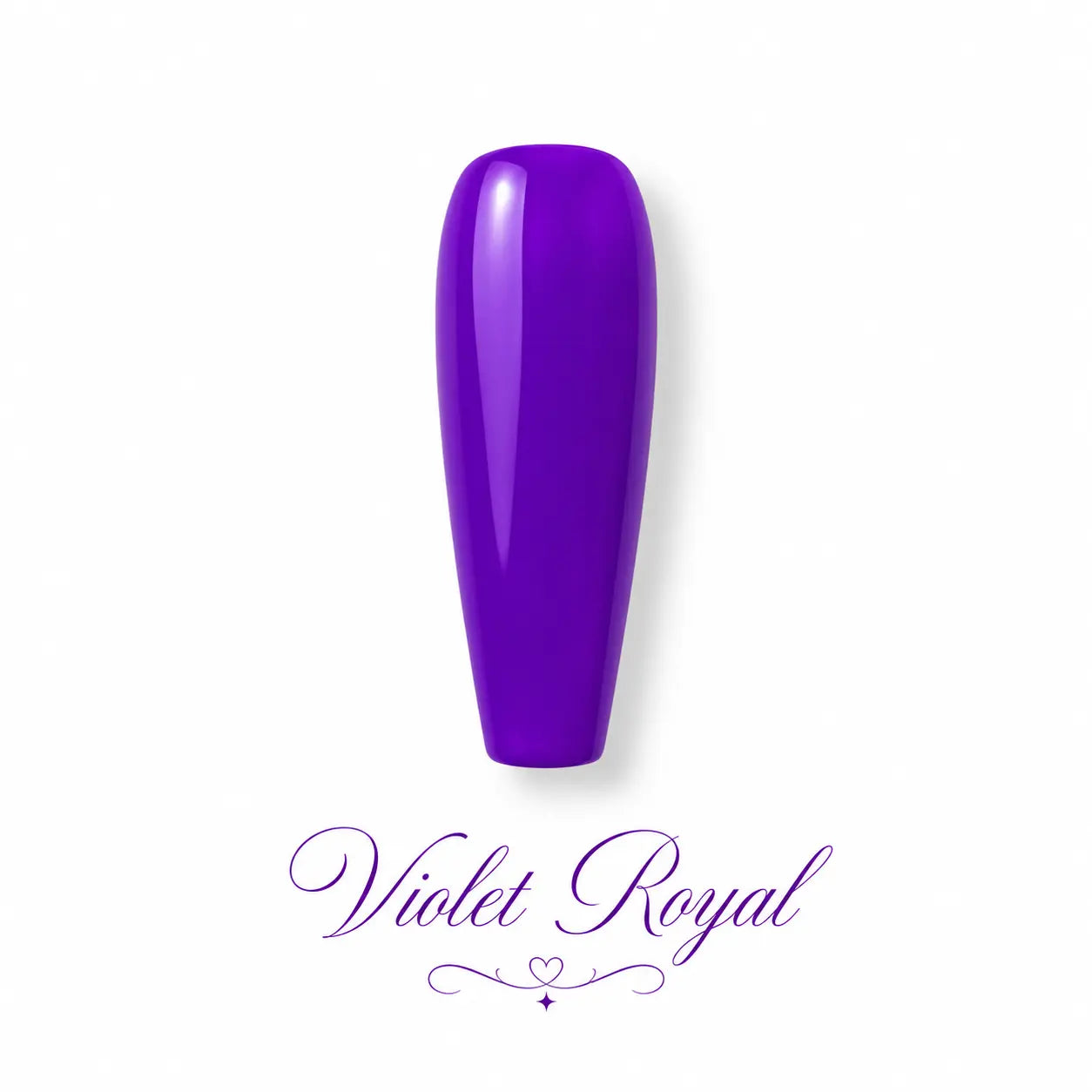 Vernis gel Violet Royal Beauty Distribution, teinte violet intense effet glossy, capsule couleur sur fond blanc pour manucure professionnelle UV/LED.