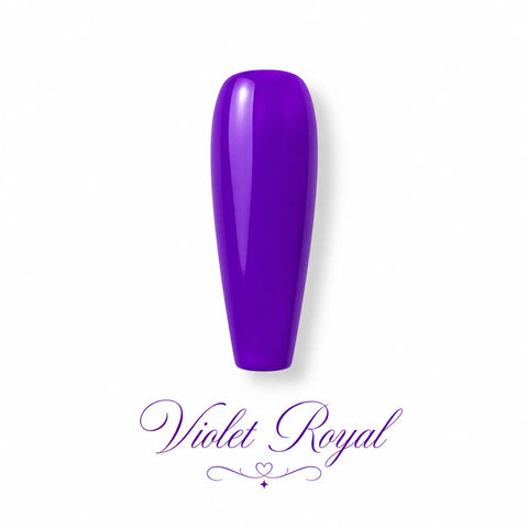 Vernis gel Violet Royal Beauty Distribution, teinte violet intense effet glossy, capsule couleur sur fond blanc pour manucure professionnelle UV/LED.