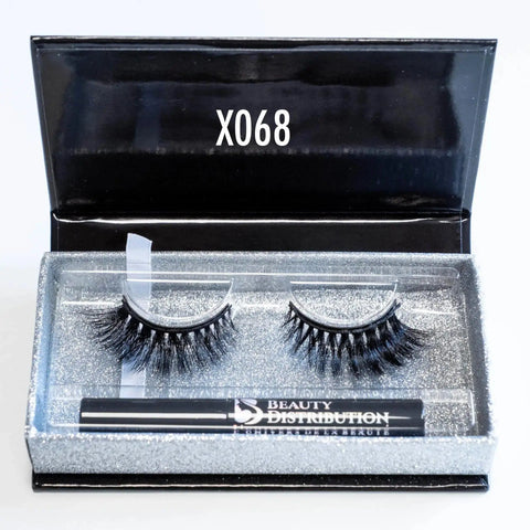 Kit Faux-Cils Aimantés X068  Volume 3D Effet Mink & Eye-Liner Magnétique Beauty Distribution