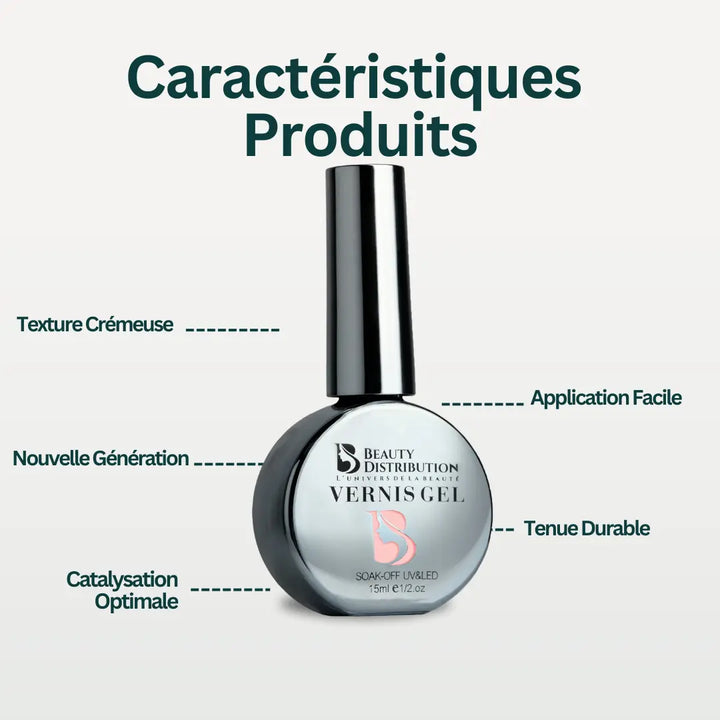 Vernis Semi-Permanent Gel UV LED 10ml – Teinte B411 Rose Nude Pastel Beauty Distribution