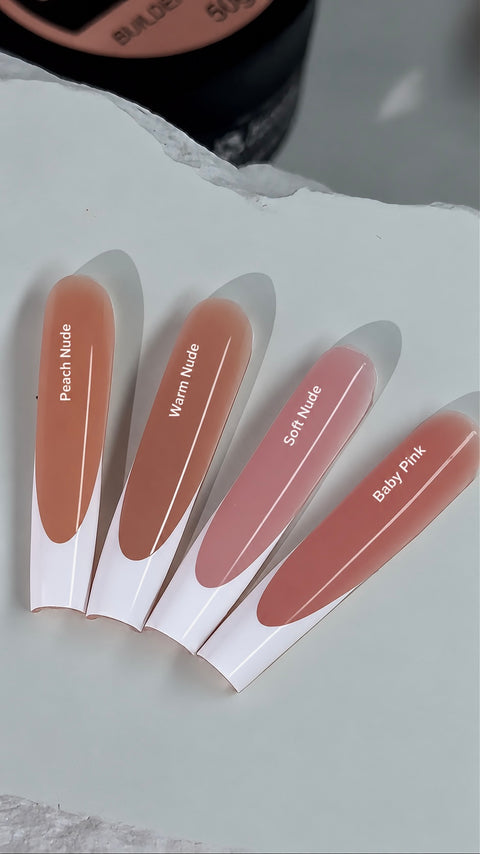 Nuancier comparatif Ultra Cream Beauty Distribution : Peach Nude, Warm Nude, Soft Nude et Baby Pink.