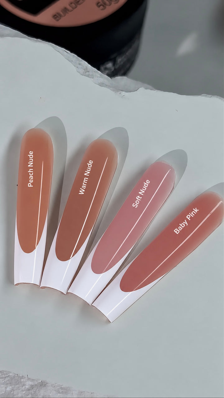 Nuancier comparatif Ultra Cream Beauty Distribution : Peach Nude, Warm Nude, Soft Nude et Baby Pink.