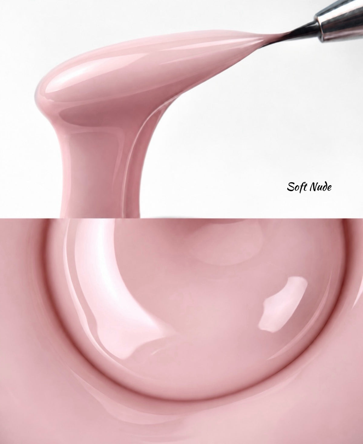Gel Ultra Cream Soft Nude Beauty Distribution : texture au pinceau et gros plan de la matière.