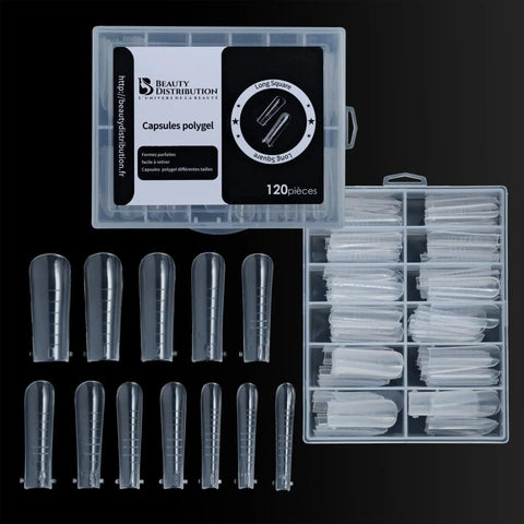 Capsules Popits pour Polygel – Forme Long Square (120 pcs) Beauty Distribution