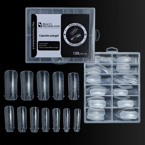 Capsules Popits pour Polygel – Forme Medium Square (120 pcs) Beauty Distribution