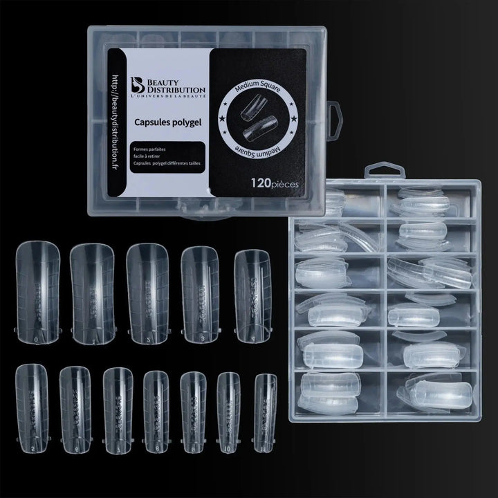 Capsules Popits pour Polygel – Forme Medium Square (120 pcs) Beauty Distribution