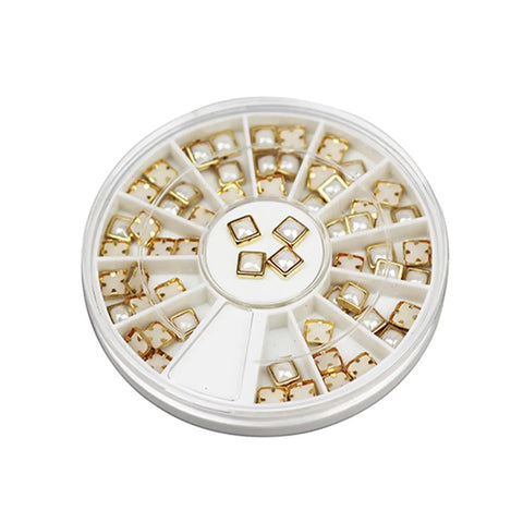 Carrousel Strass RNAR-135  Bijoux d'Ongles Carrés Or & Perle Qualité Pro