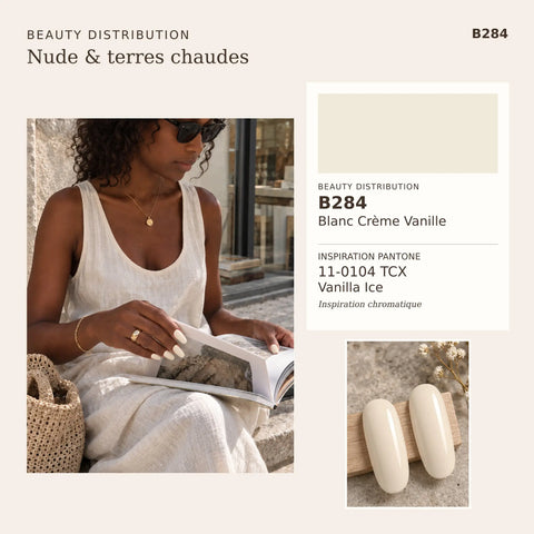 B284 Blanc Crème Vanille, vernis semi-permanent 10 ml du kit Nude & terres chaudes Beauty Distribution : couleur et inspiration manucure.