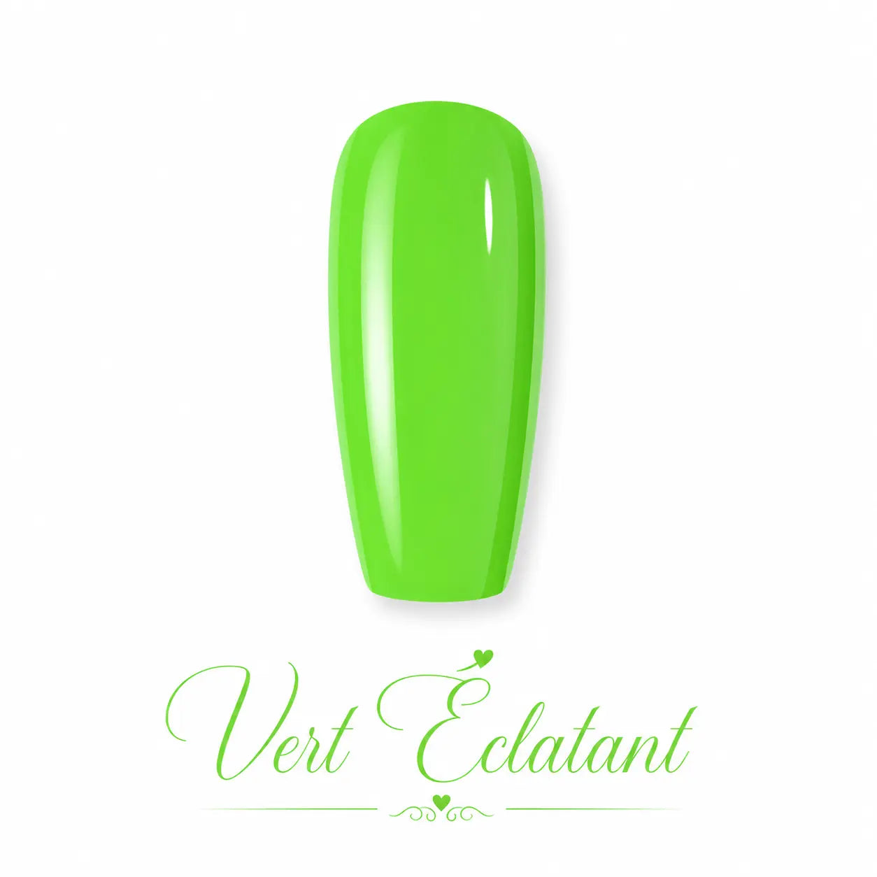 vernis gel Vert Éclatant Beauty Distribution, vert néon lumineux et brillant, couleur intense pour nail art et manucure professionnelle UV/LED.