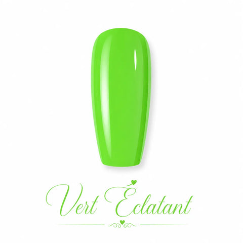 vernis gel Vert Éclatant Beauty Distribution, vert néon lumineux et brillant, couleur intense pour nail art et manucure professionnelle UV/LED.