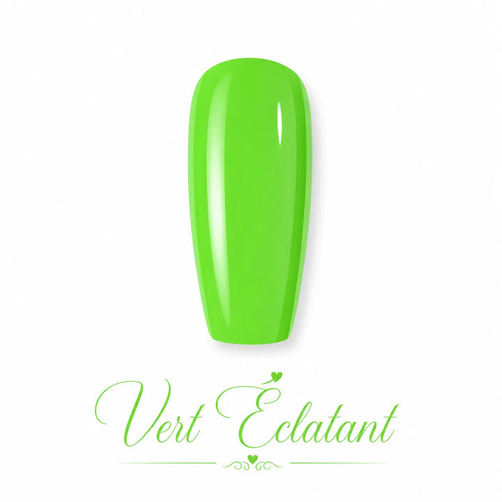 vernis gel Vert Éclatant Beauty Distribution, vert néon lumineux et brillant, couleur intense pour nail art et manucure professionnelle UV/LED.