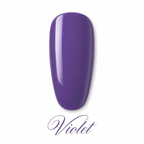 Vernis gel Violet Beauty Distribution, teinte violet intense effet glossy, capsule couleur sur fond blanc pour manucure professionnelle UV/LED.
