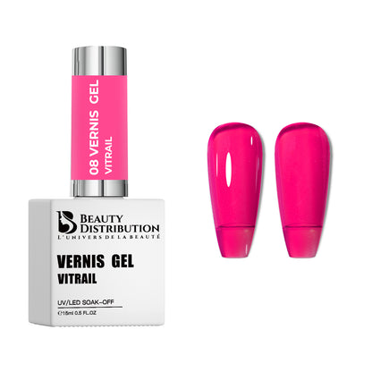 Vernis Gel UV/LED Vitrail Rose Vif N°08