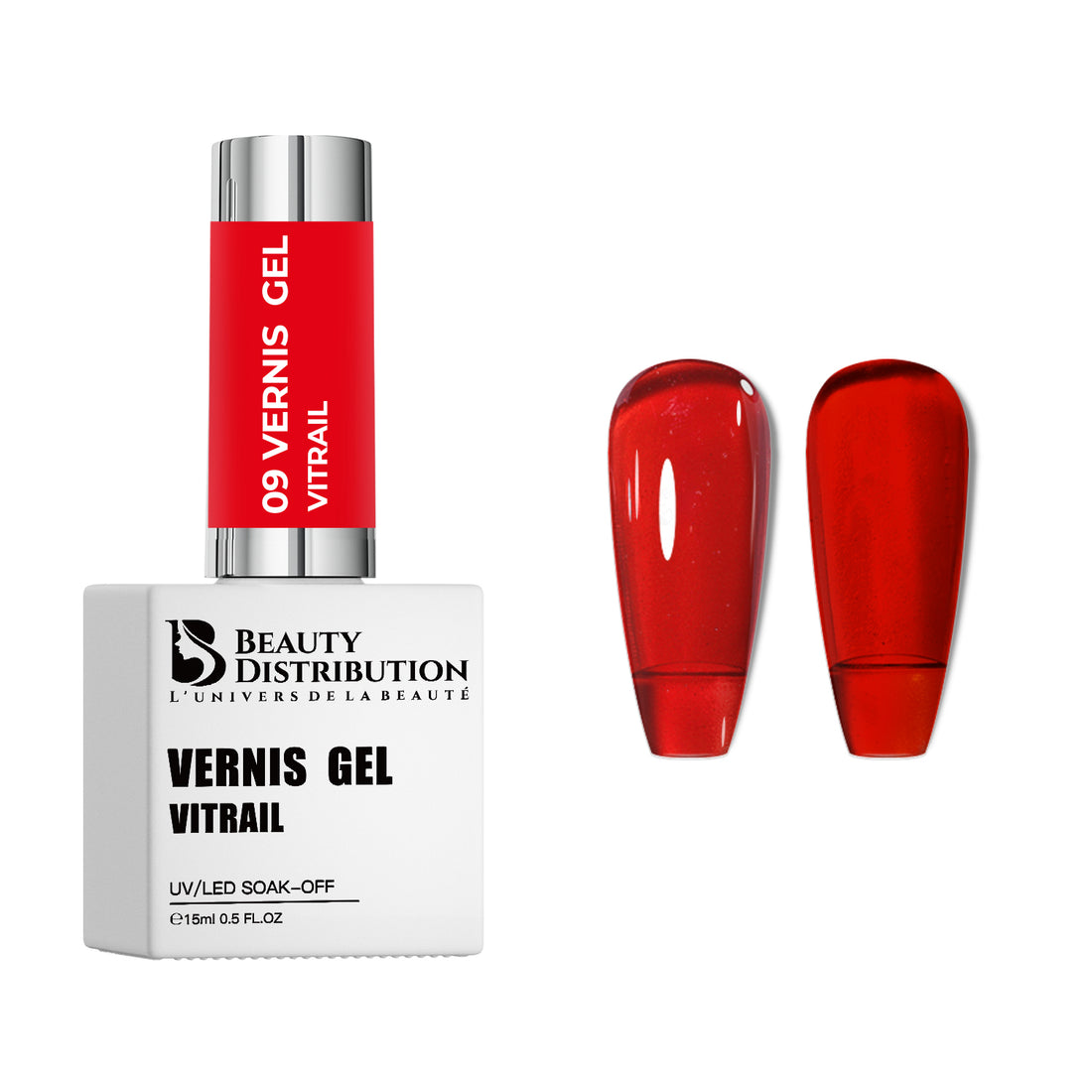 Vernis Gel UV/LED Vitrail Rouge Vif N°09