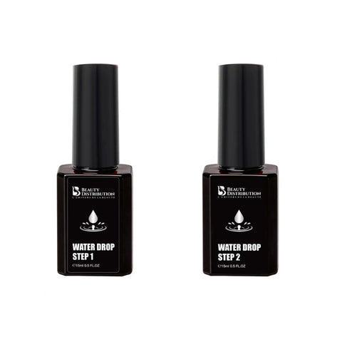 Kit Water Drop Beauty Distribution comprenant le Step 1 et le Step 2 en flacons de 15 ml pour gel nail art effet gouttes d'eau 3D professionnel.