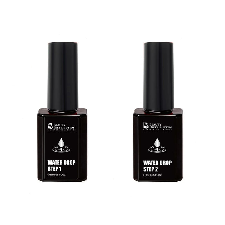 Kit Water Drop Beauty Distribution comprenant le Step 1 et le Step 2 en flacons de 15 ml pour gel nail art effet gouttes d'eau 3D professionnel.