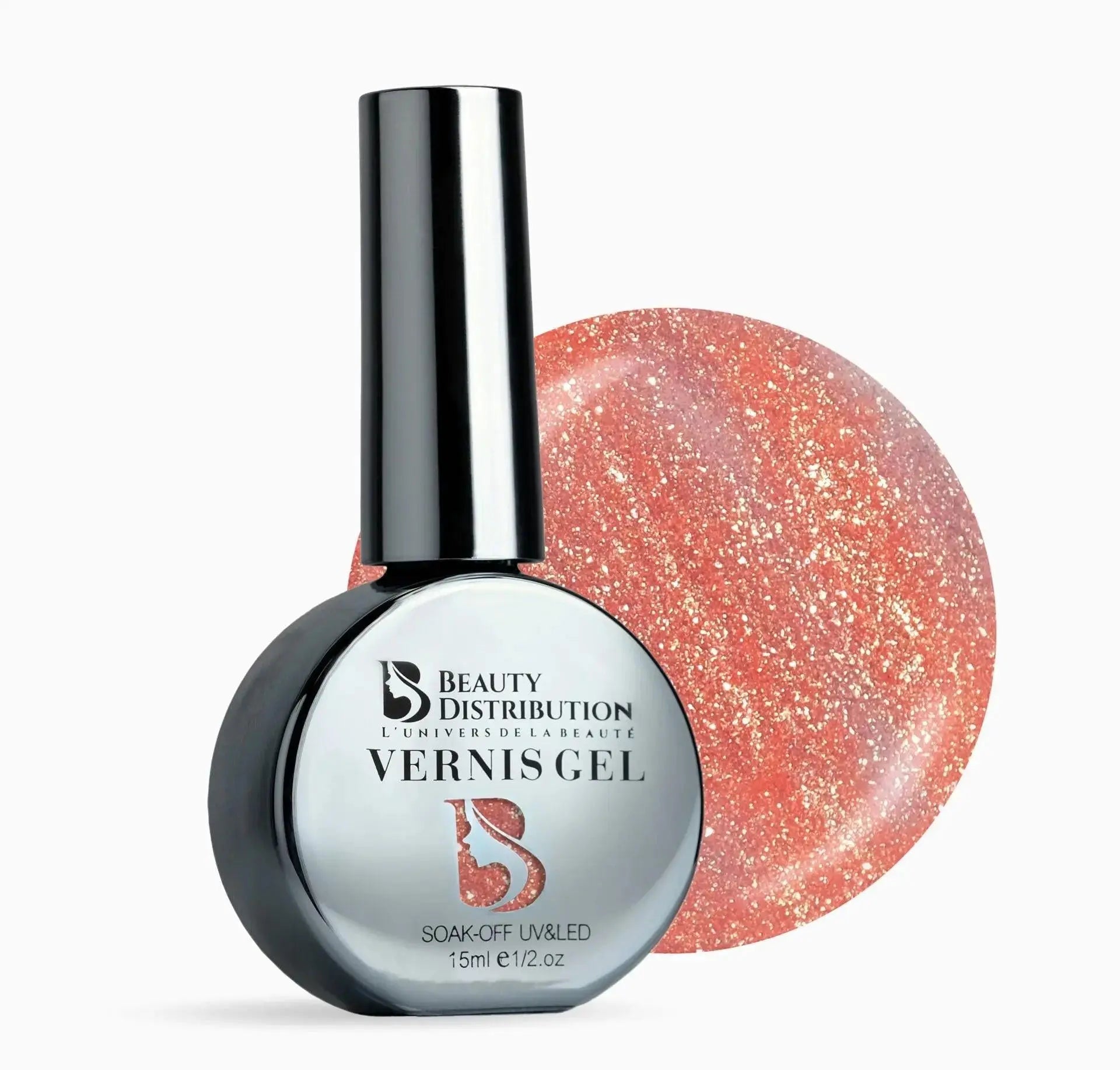 Vernis Semi-Permanent XP1205 – Pêche Corail Scintillant Beauty Distribution